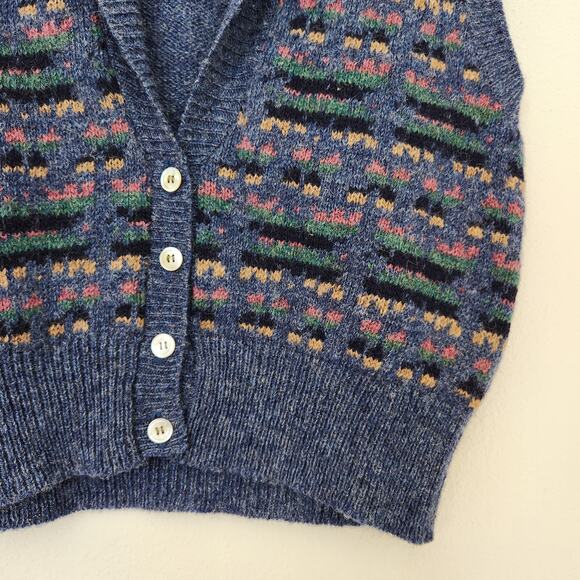 Vintage 70s The Villager Blue Fair Isle Knit Wool Sweater Vest Collared 80s S - Picture 3 of 8